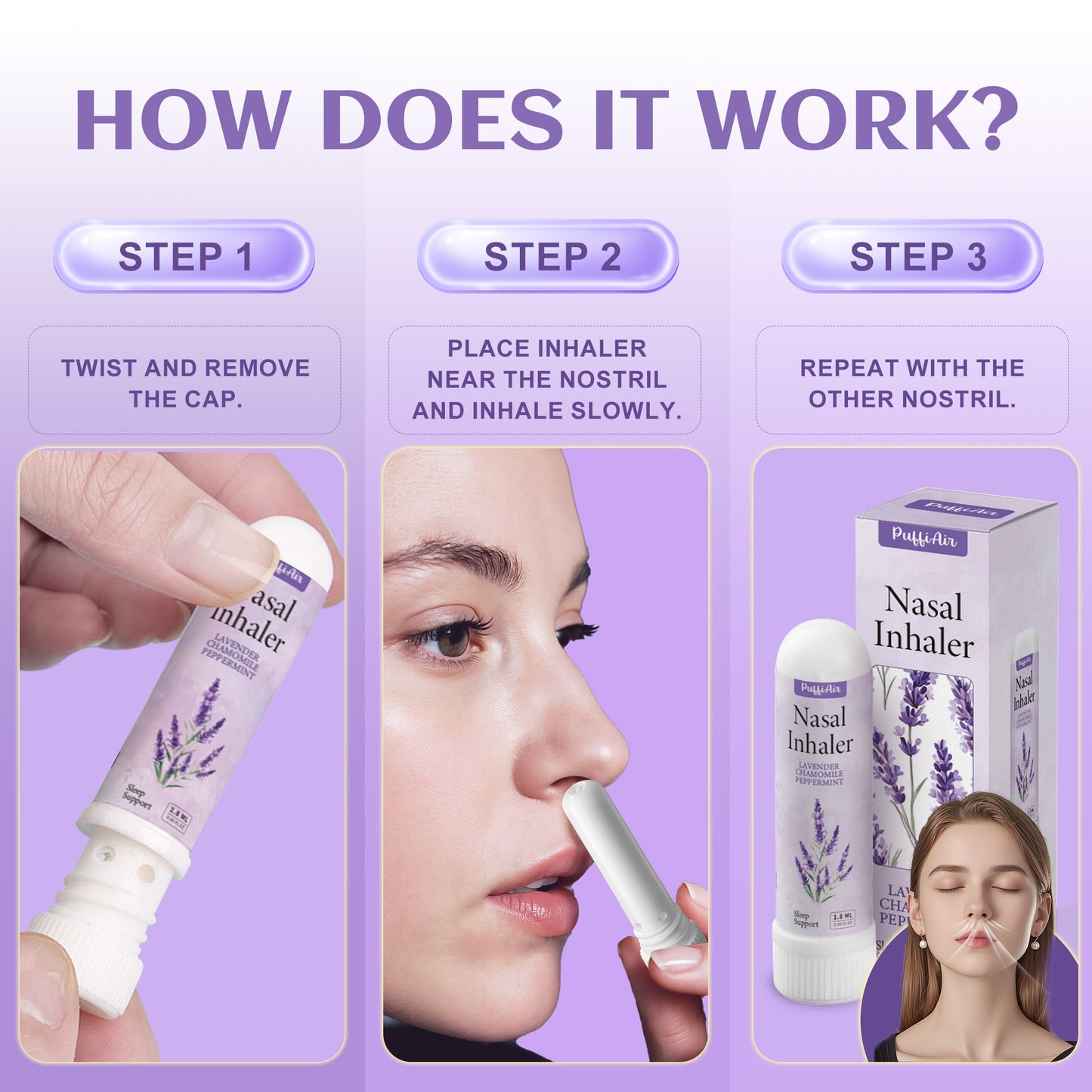 Nasal Sticks for Breathing Improvement with Extracts of Pure Mullein and Mint