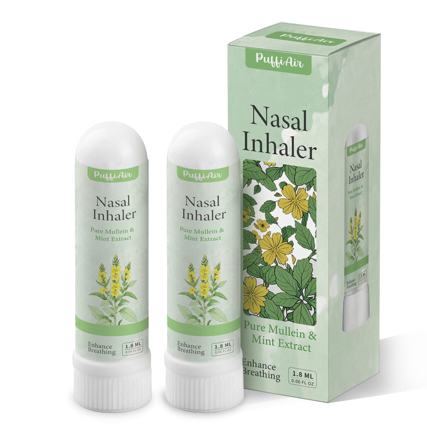 Nasal Sticks for Breathing Improvement with Extracts of Pure Mullein and Mint