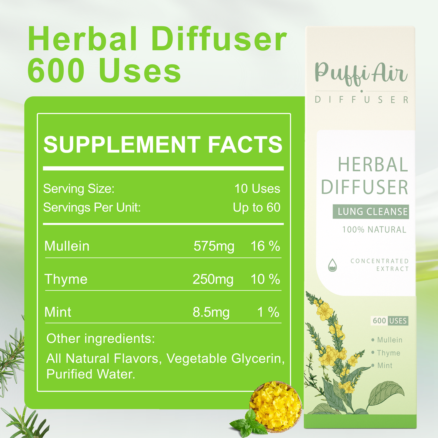 PuffiAir Aroma Diffuser Set – Natural Wellness Kit with Mullein, Milk Thistle & Melatonin Diffusers – 600 Puffs Each