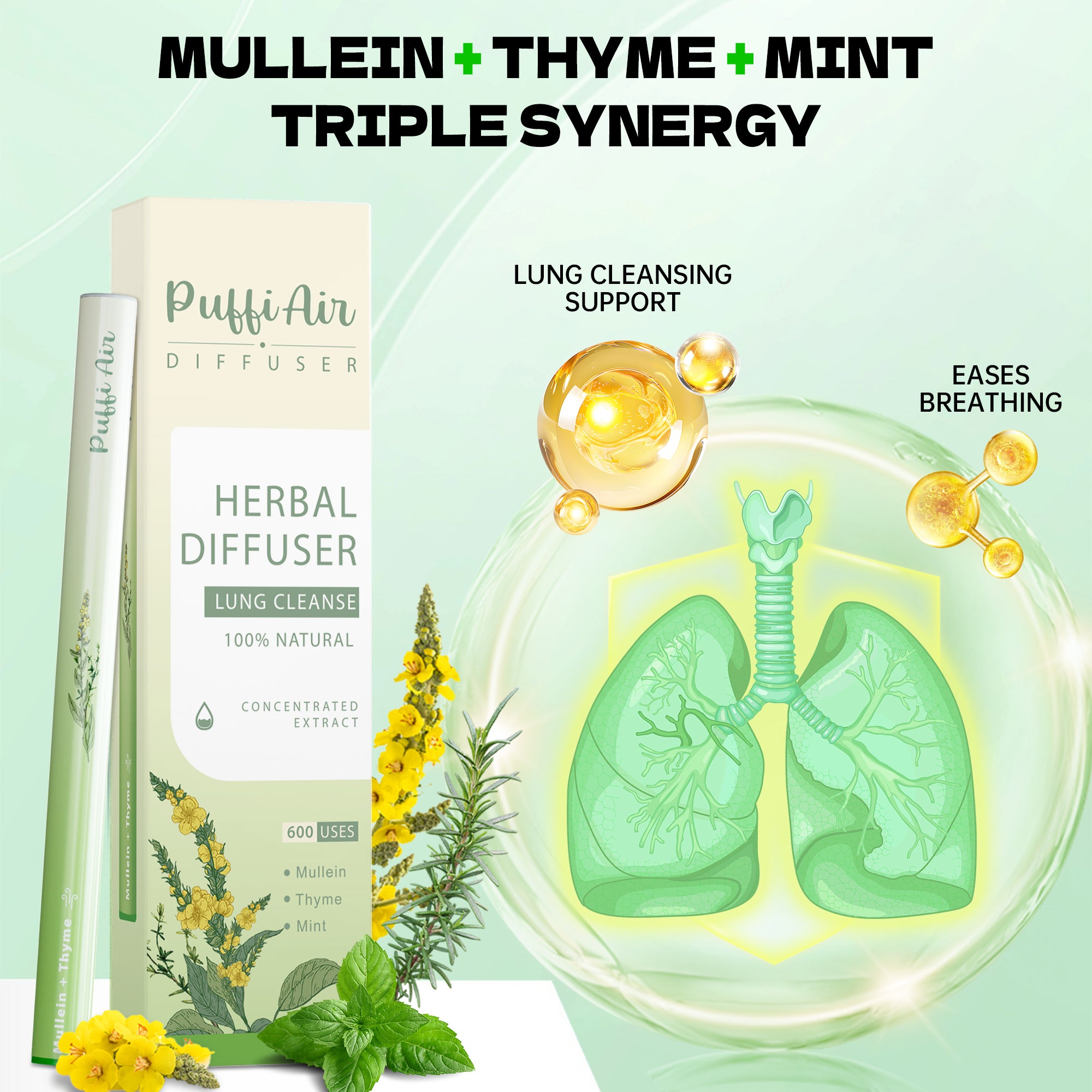 Herbaair Mullein Lung Purifier Herbal Inhaler – Thyme Balm For Lung Health & Fresh Air