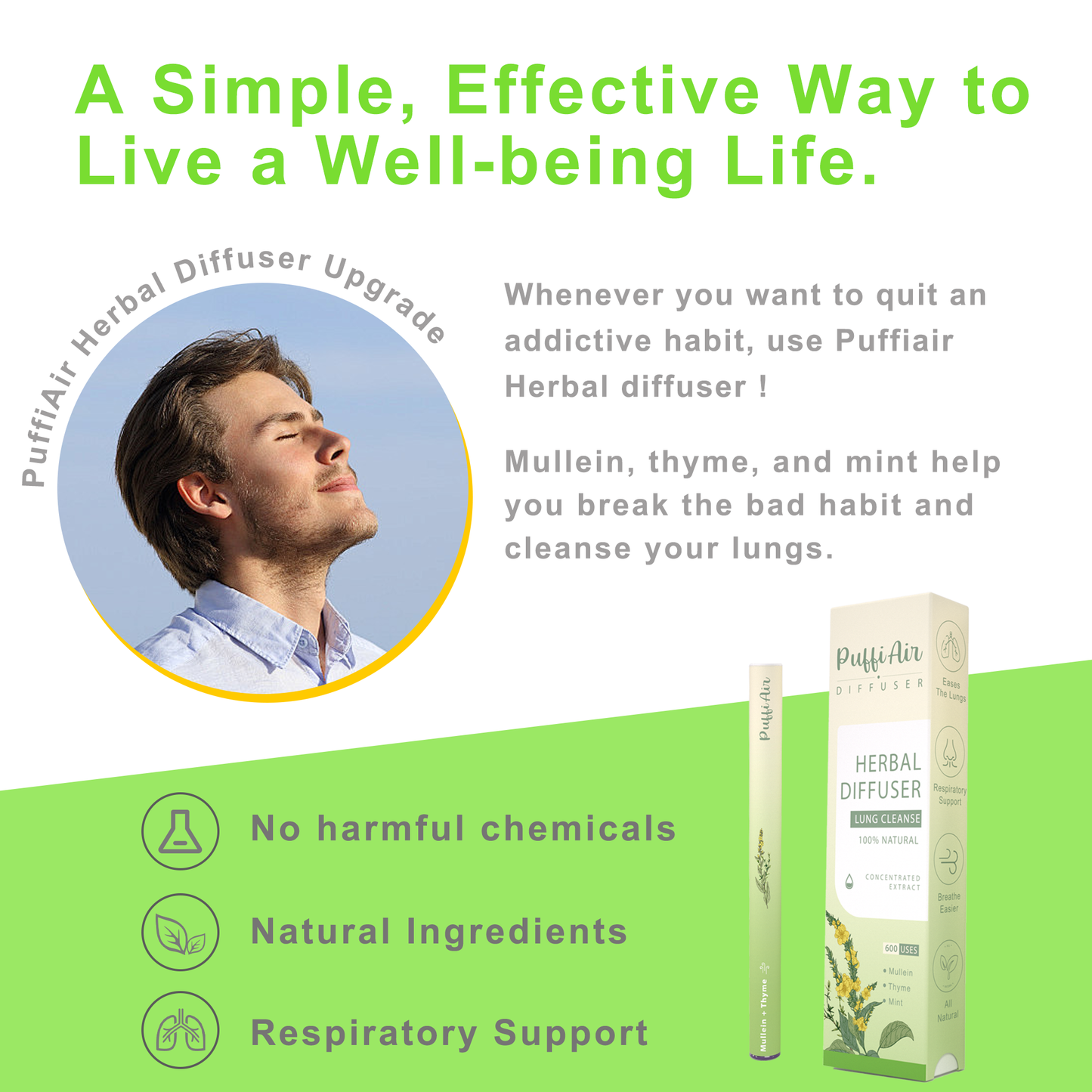 PuffiAir Aroma Diffuser Set – Natural Wellness Kit with Mullein, Milk Thistle & Melatonin Diffusers – 600 Puffs Each