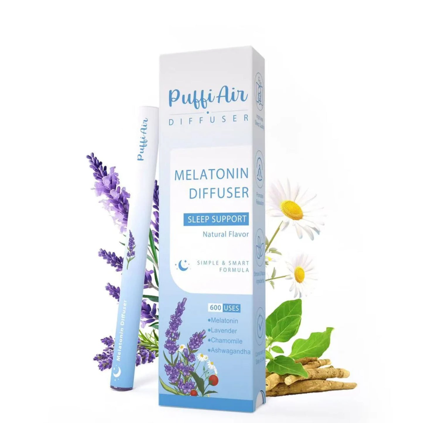 PuffiAir Aroma Diffuser Set – Natural Wellness Kit with Mullein, Milk Thistle & Melatonin Diffusers – 600 Puffs Each